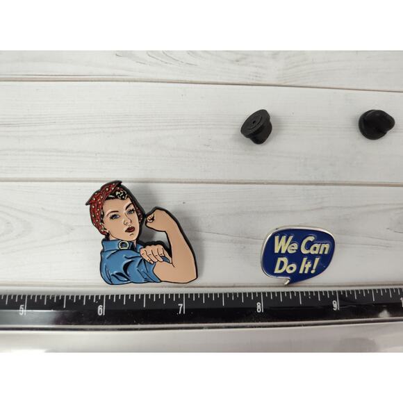Rosie the Riveter & We Can Do It! Enameled 2 Pin Set - Picture 5 of 5